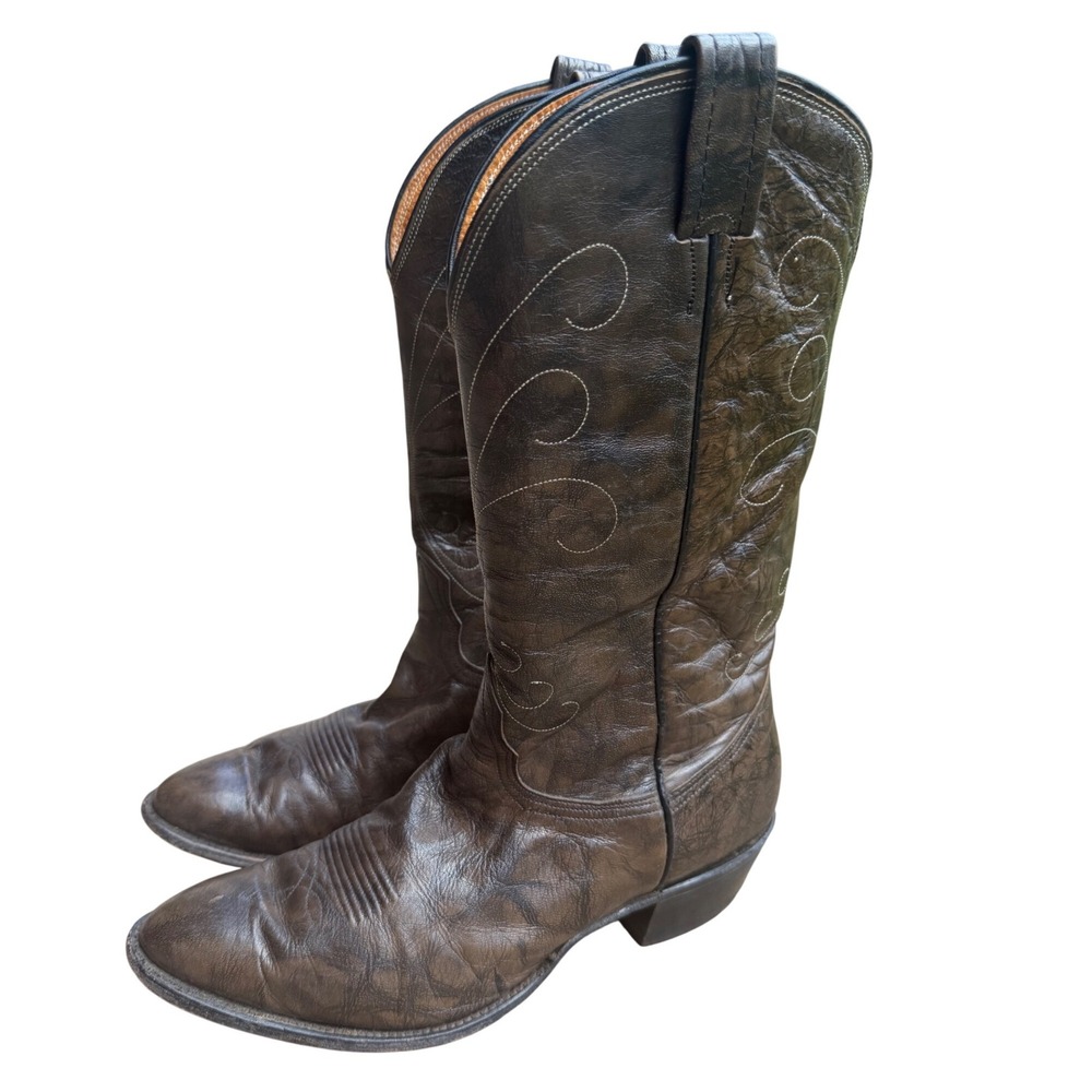 Vintage Nocona Men's Cowboy Boots Style 3603 Mottled Marbled Brown Leather GUC